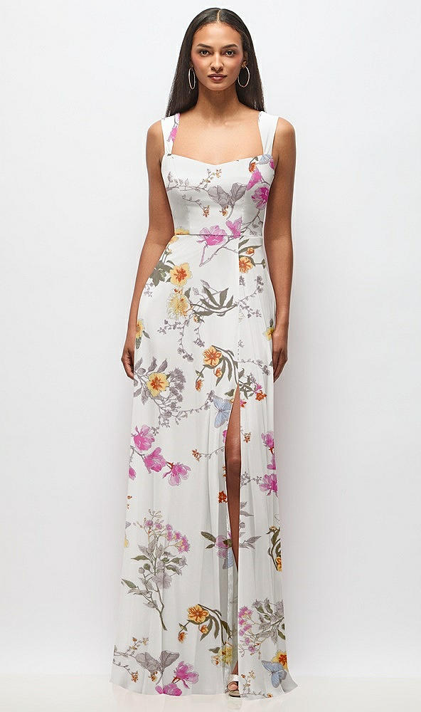 Front View - Butterfly Botanica Ivory Contoured Wide Strap Sweetheart Maxi Dress