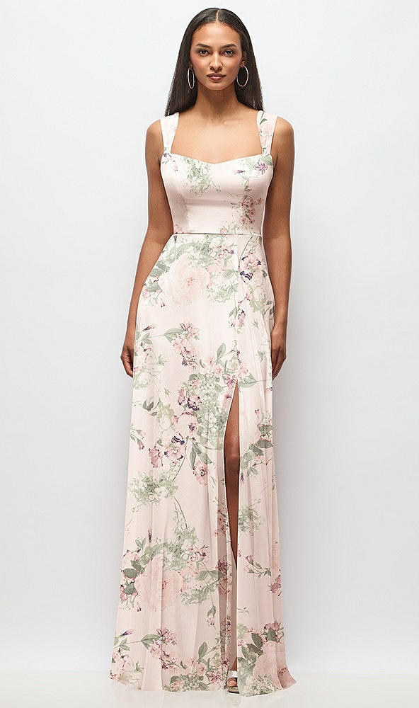 Front View - Blush Garden Contoured Wide Strap Sweetheart Maxi Dress