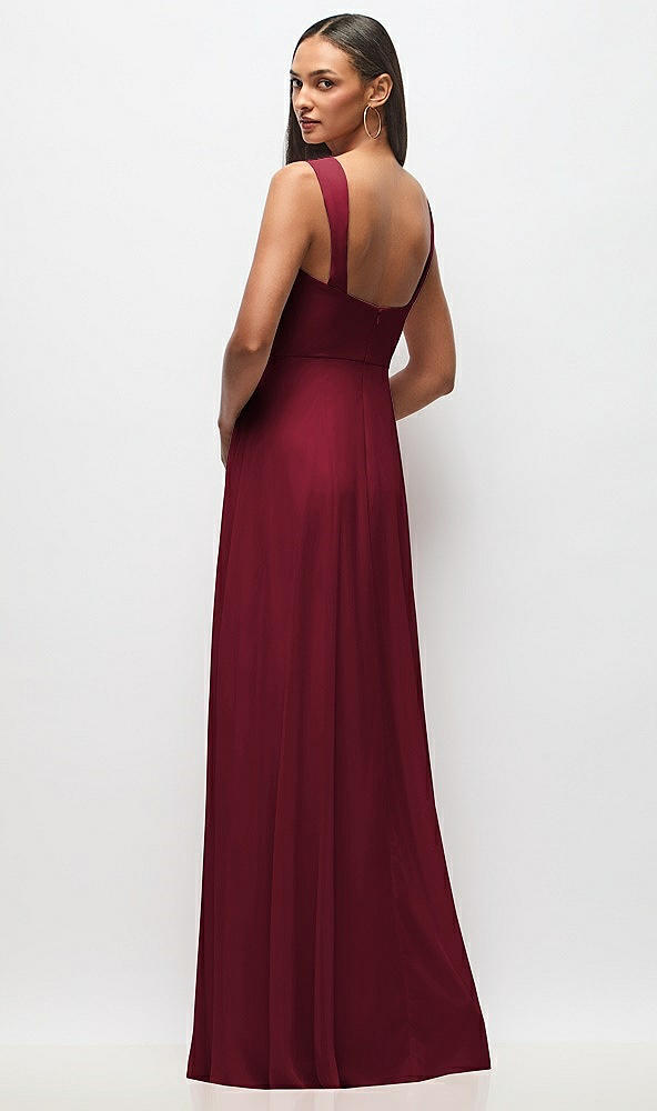 Back View - Burgundy Contoured Wide Strap Sweetheart Maxi Dress