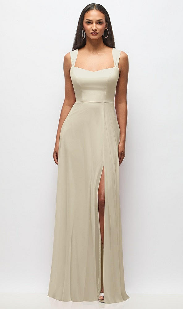 Front View - Champagne Contoured Wide Strap Sweetheart Maxi Dress
