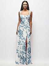 Front View Thumbnail - Cottage Rose Dusk Blue Contoured Wide Strap Sweetheart Maxi Dress