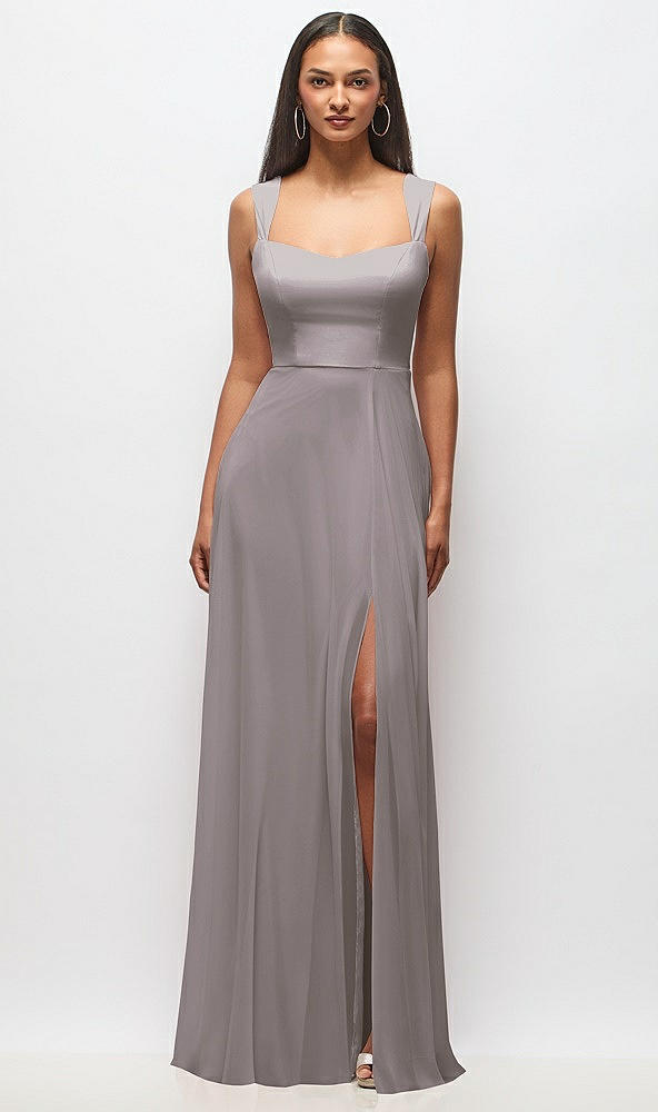 Front View - Cashmere Gray Contoured Wide Strap Sweetheart Maxi Dress