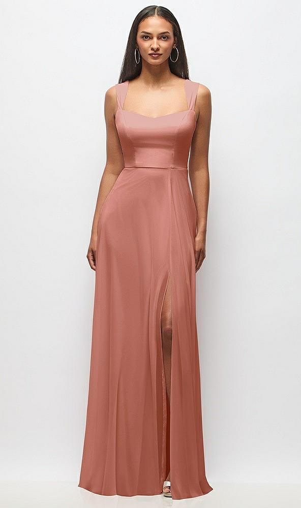 Front View - Desert Rose Contoured Wide Strap Sweetheart Maxi Dress