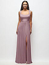 Front View Thumbnail - Dusty Rose Contoured Wide Strap Sweetheart Maxi Dress