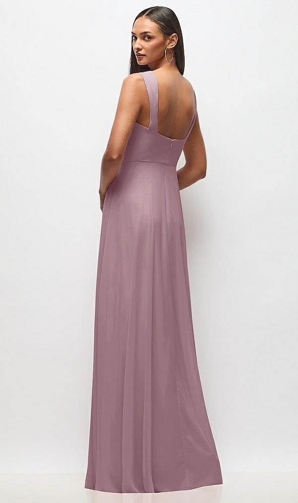 Back View - Dusty Rose Contoured Wide Strap Sweetheart Maxi Dress