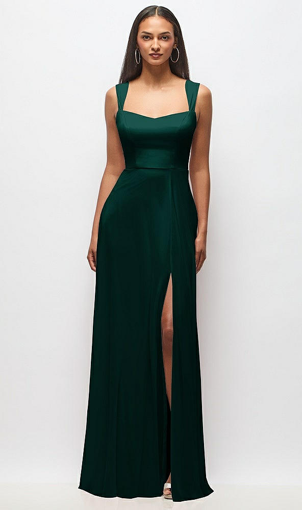 Front View - Evergreen Contoured Wide Strap Sweetheart Maxi Dress