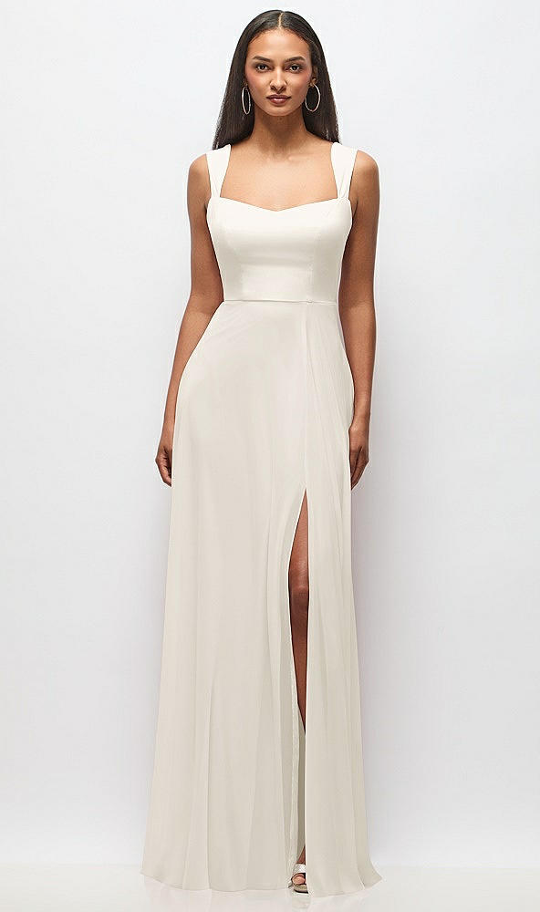 Front View - Ivory Contoured Wide Strap Sweetheart Maxi Dress