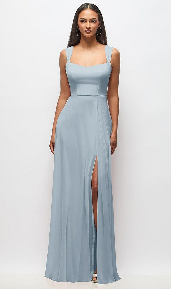Front View - Mist Contoured Wide Strap Sweetheart Maxi Dress
