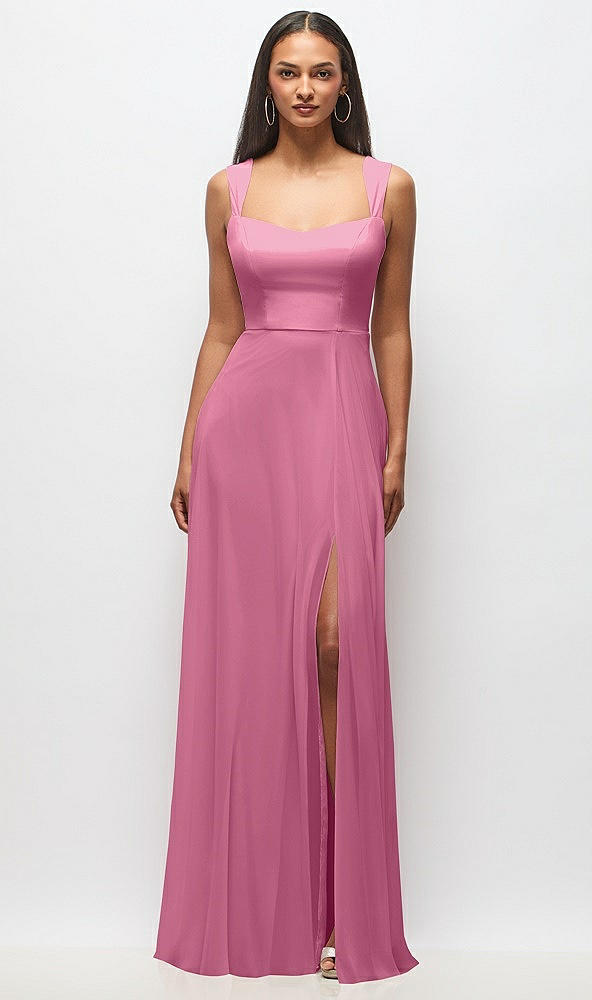 Front View - Orchid Pink Contoured Wide Strap Sweetheart Maxi Dress