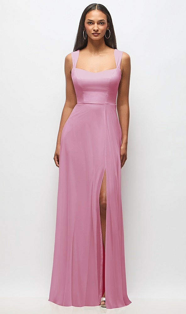 Front View - Powder Pink Contoured Wide Strap Sweetheart Maxi Dress