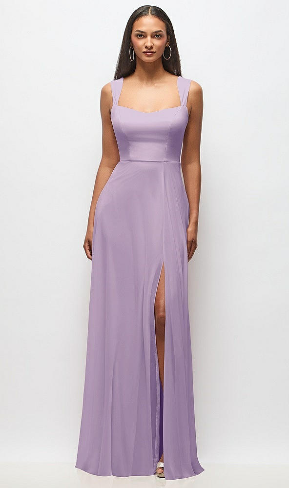 Front View - Pale Purple Contoured Wide Strap Sweetheart Maxi Dress
