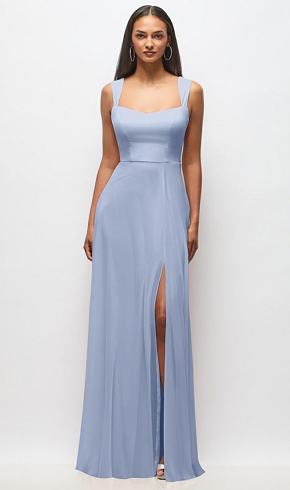 Front View - Sky Blue Contoured Wide Strap Sweetheart Maxi Dress