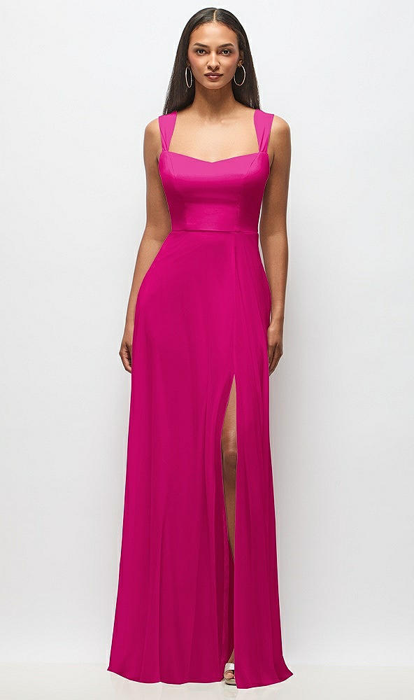 Front View - Think Pink Contoured Wide Strap Sweetheart Maxi Dress