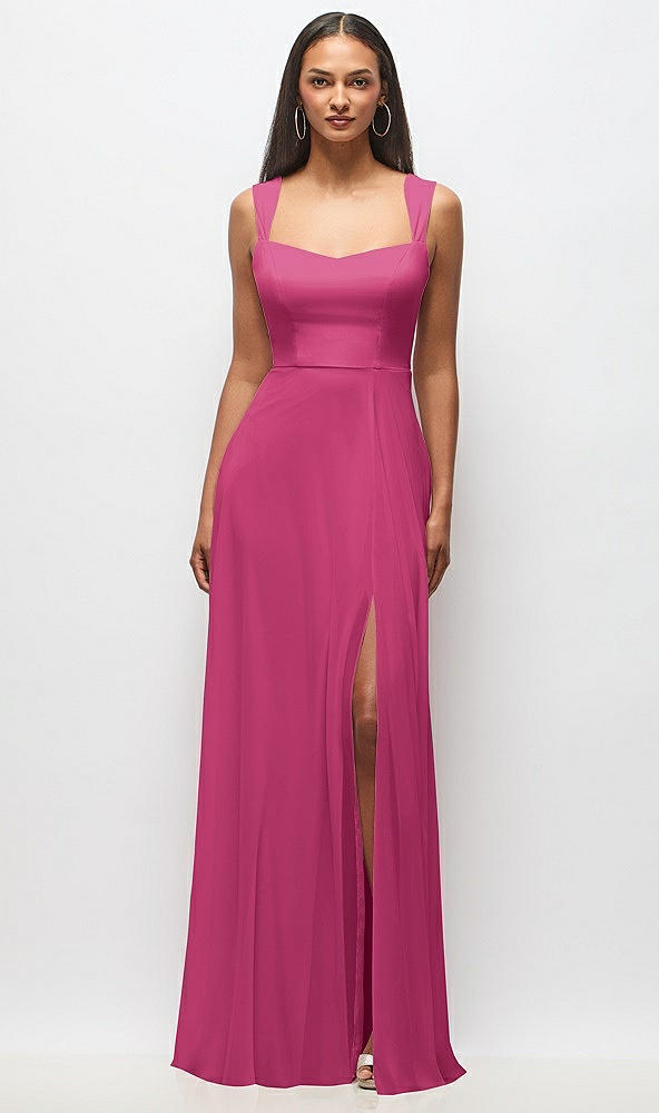 Front View - Tea Rose Contoured Wide Strap Sweetheart Maxi Dress