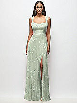 Front View Thumbnail - Vintage Primrose Sage Contoured Wide Strap Sweetheart Maxi Dress