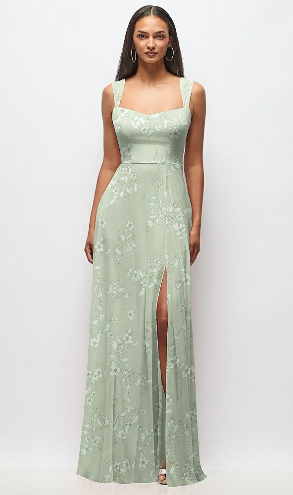 Front View - Vintage Primrose Sage Contoured Wide Strap Sweetheart Maxi Dress