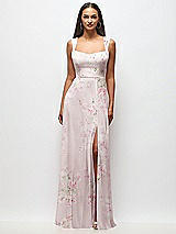 Front View Thumbnail - Watercolor Print Contoured Wide Strap Sweetheart Maxi Dress