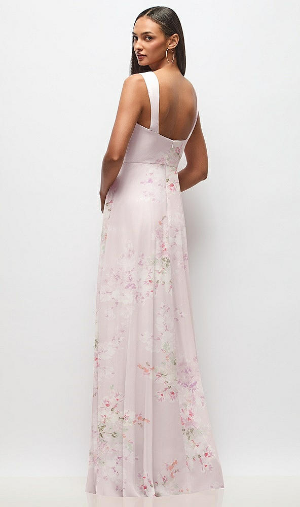 Back View - Watercolor Print Contoured Wide Strap Sweetheart Maxi Dress