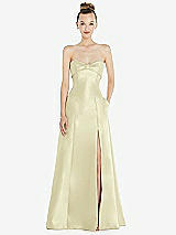 Front View Thumbnail - Butter Yellow Bow Cuff Strapless Satin Ball Gown with Pockets