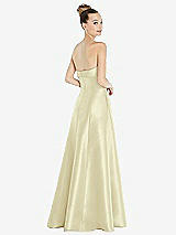 Rear View Thumbnail - Butter Yellow Bow Cuff Strapless Satin Ball Gown with Pockets