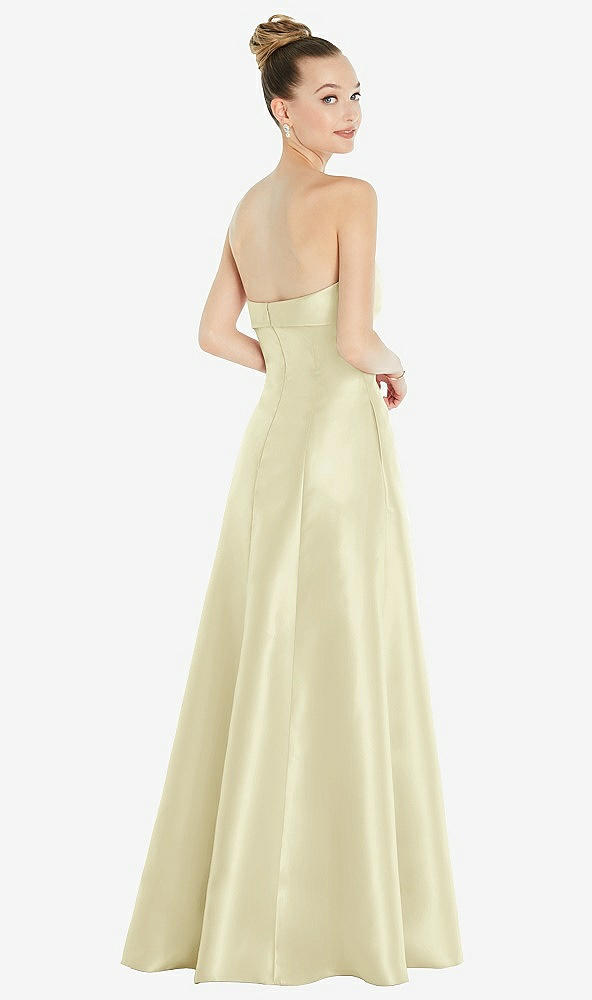 Back View - Butter Yellow Bow Cuff Strapless Satin Ball Gown with Pockets
