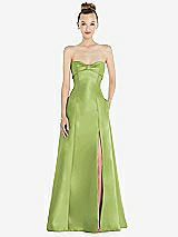 Front View Thumbnail - Mojito Bow Cuff Strapless Satin Ball Gown with Pockets