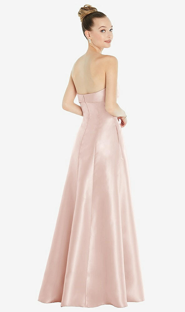 Back View - Blush Bow Cuff Strapless Satin Ball Gown with Pockets