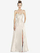 Front View Thumbnail - Ivory Bow Cuff Strapless Satin Ball Gown with Pockets