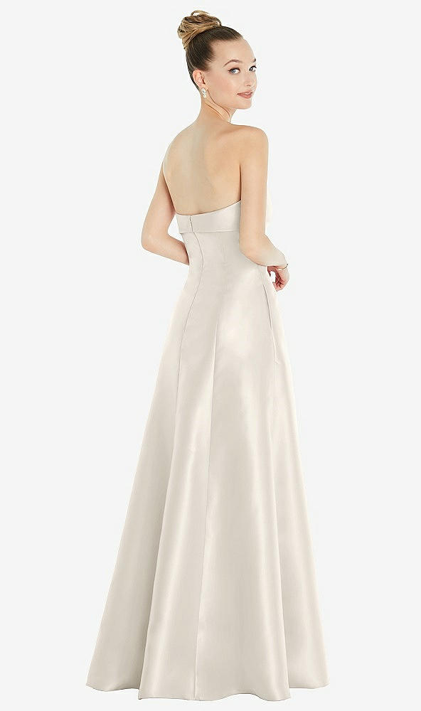 Back View - Ivory Bow Cuff Strapless Satin Ball Gown with Pockets