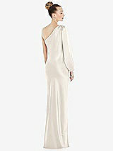 Rear View Thumbnail - Ivory One-Shoulder Puff Sleeve Maxi Bias Dress with Side Slit