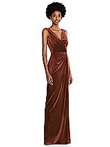 Side View Thumbnail - Auburn Moon Draped Skirt Faux Wrap Velvet Maxi Dress