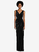 Front View Thumbnail - Black Draped Skirt Faux Wrap Velvet Maxi Dress