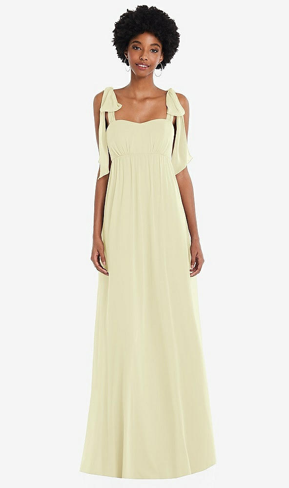Front View - Butter Yellow Convertible Tie-Shoulder Empire Waist Maxi Dress