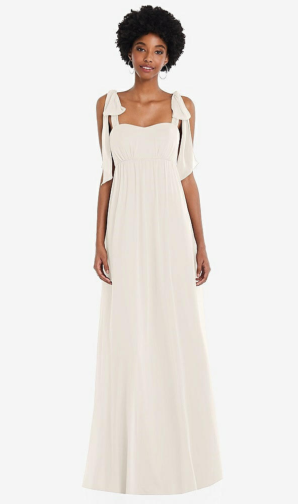 Front View - Ivory Convertible Tie-Shoulder Empire Waist Maxi Dress