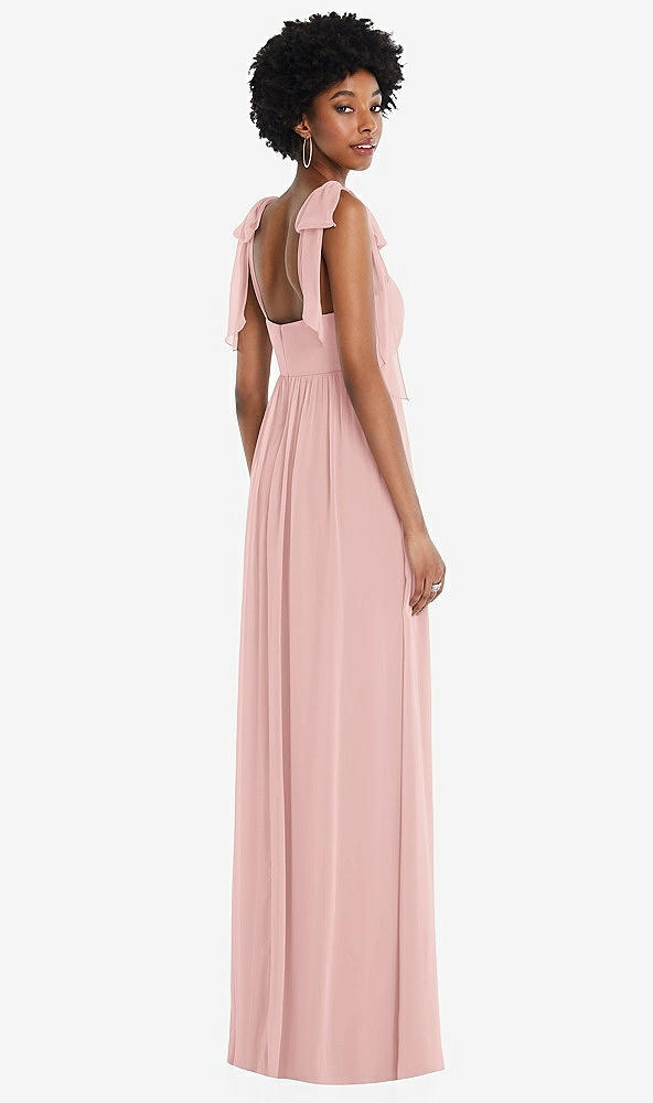 Back View - Rose Convertible Tie-Shoulder Empire Waist Maxi Dress