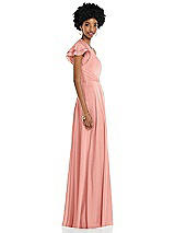 Side View Thumbnail - Rose Draped One-Shoulder Flutter Sleeve Maxi Dress with Front Slit