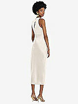 Rear View Thumbnail - Ivory Jewel Neck Sleeveless Midi Dress with Bias Skirt