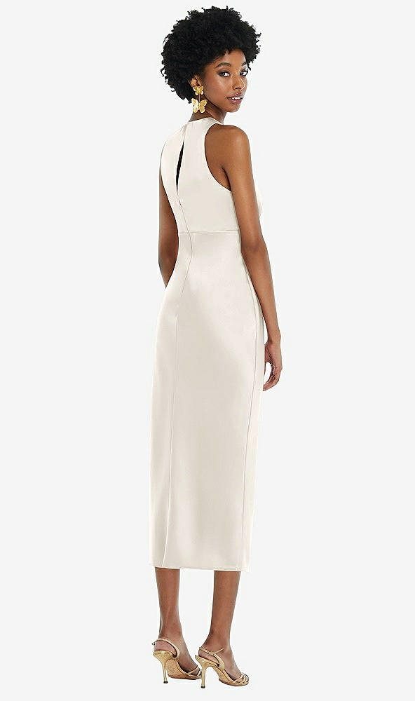 Back View - Ivory Jewel Neck Sleeveless Midi Dress with Bias Skirt