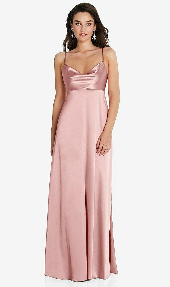 Front View - Rose Cowl-Neck Empire Waist Maxi Dress with Adjustable Straps