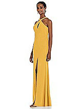 Side View Thumbnail - NYC Yellow Criss Cross Halter Princess Line Trumpet Gown