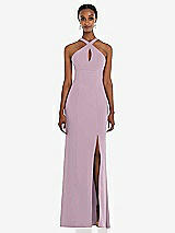 Front View Thumbnail - Suede Rose Criss Cross Halter Princess Line Trumpet Gown