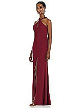 Side View Thumbnail - Burgundy Criss Cross Halter Princess Line Trumpet Gown