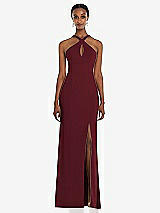 Front View Thumbnail - Cabernet Criss Cross Halter Princess Line Trumpet Gown