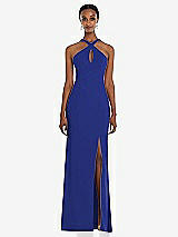 Front View Thumbnail - Cobalt Blue Criss Cross Halter Princess Line Trumpet Gown