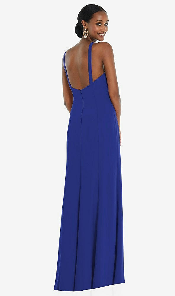Back View - Cobalt Blue Criss Cross Halter Princess Line Trumpet Gown