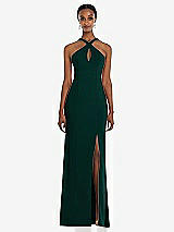 Front View Thumbnail - Evergreen Criss Cross Halter Princess Line Trumpet Gown