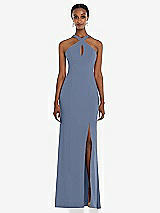 Front View Thumbnail - Larkspur Blue Criss Cross Halter Princess Line Trumpet Gown