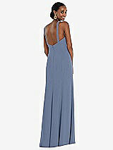 Rear View Thumbnail - Larkspur Blue Criss Cross Halter Princess Line Trumpet Gown