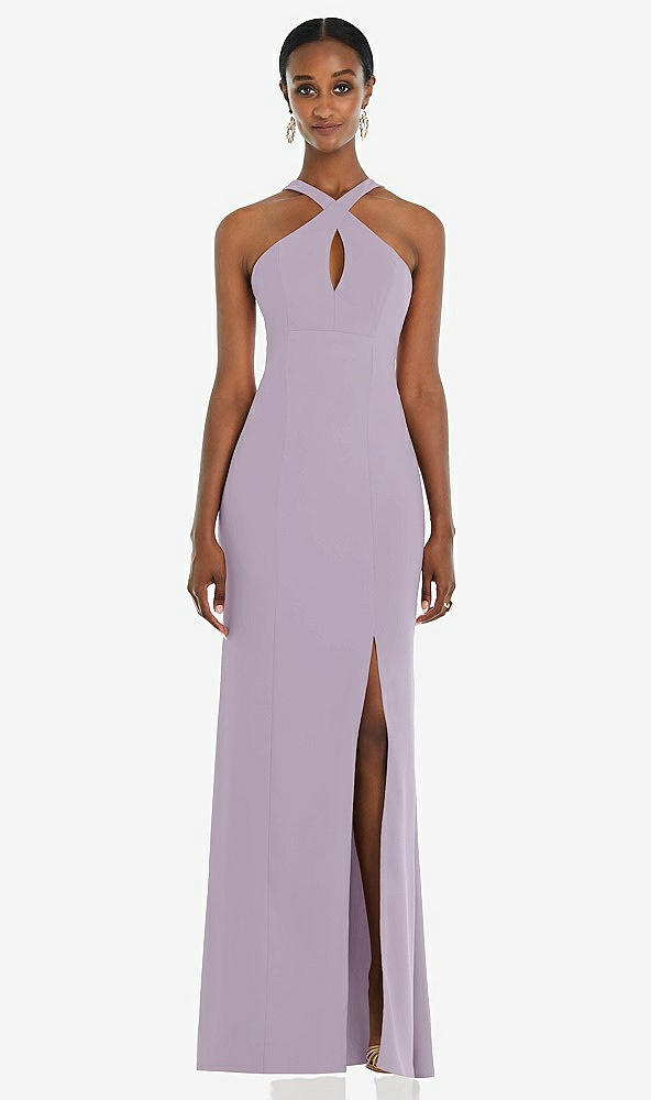 Front View - Lilac Haze Criss Cross Halter Princess Line Trumpet Gown