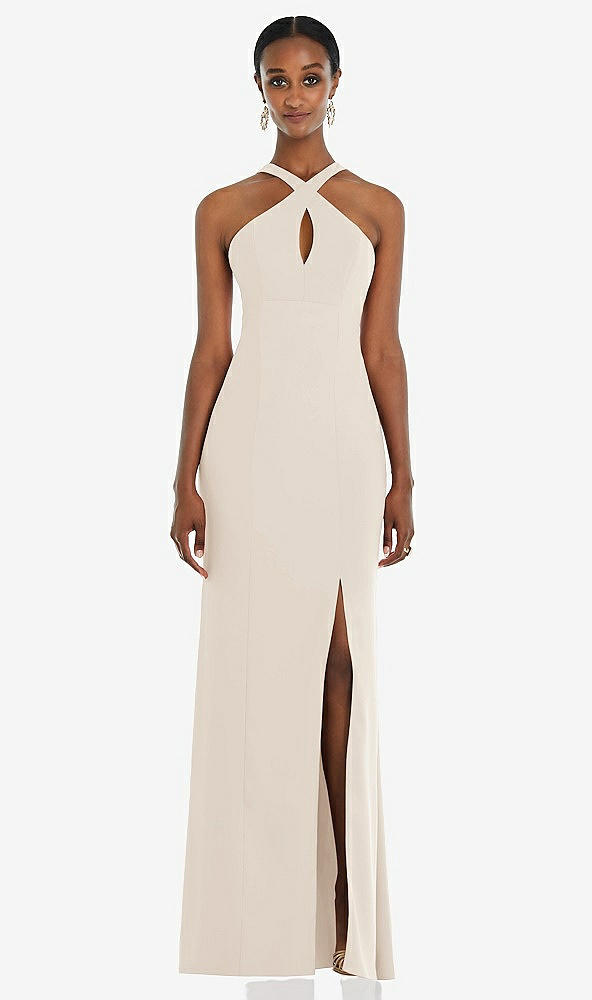 Front View - Oat Criss Cross Halter Princess Line Trumpet Gown